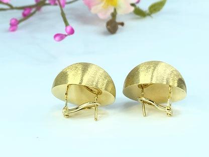 Beautiful Pair Italian 18K Gold Brushed Finish Dome Earrings 13.8g JR9714