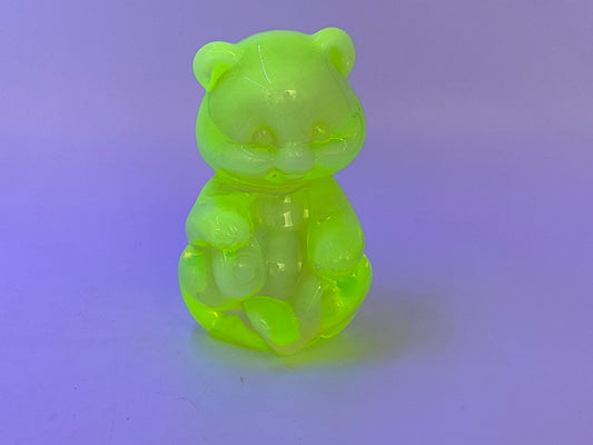 Fenton Vaseline Glass Bear Cub, Vintage Yellow Opalescent Uranium Glass