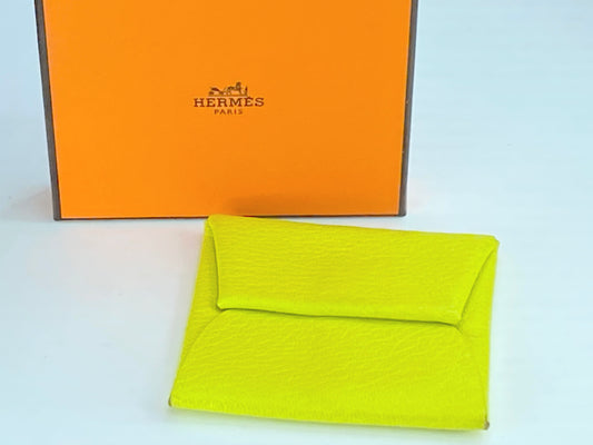 Hermes Chevre Mysore Bastia Verso Coin Purse Jaune Bourgeon Nata in box GS301