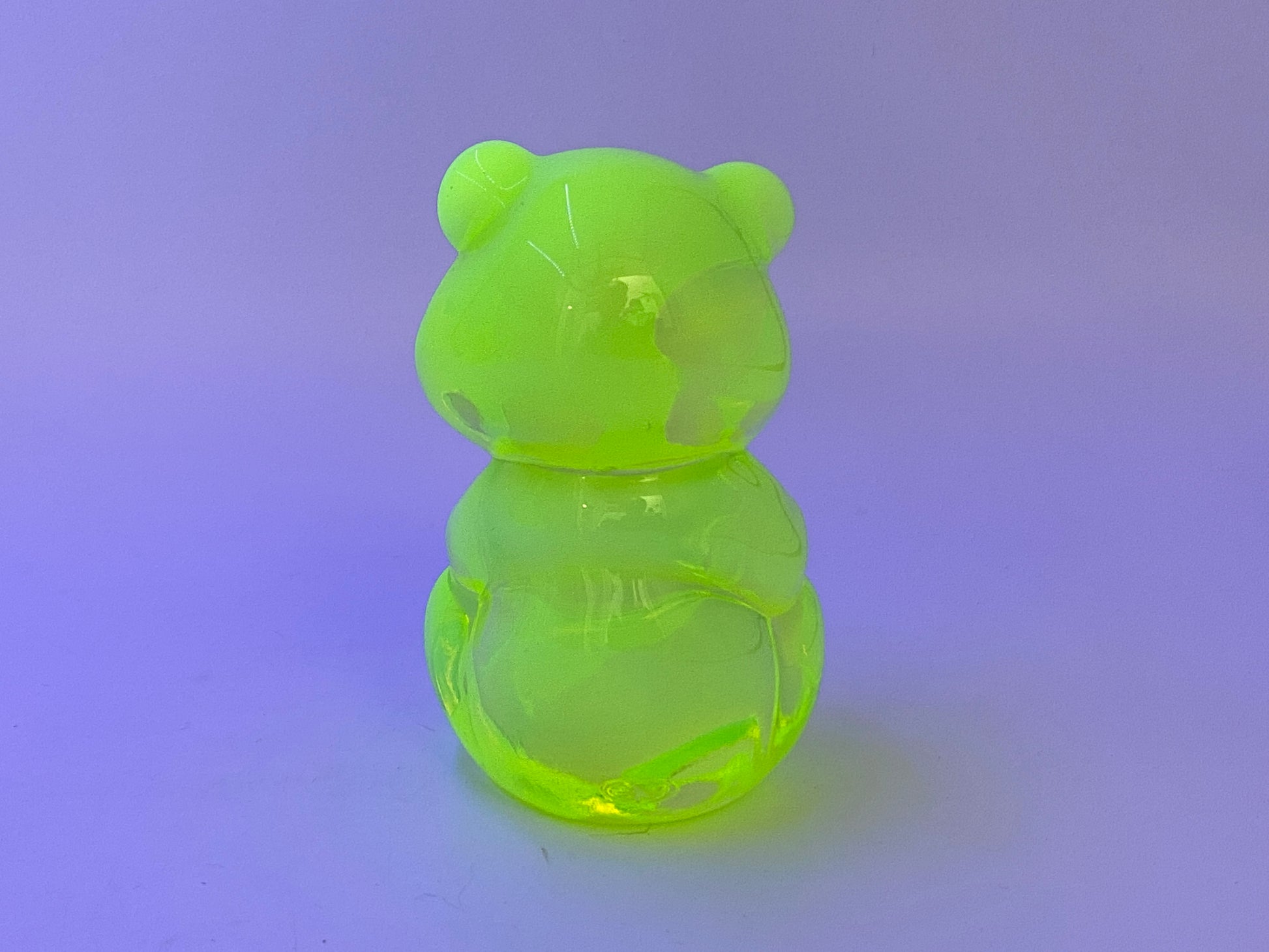 Fenton Vaseline Glass Bear Cub, Vintage Yellow Opalescent Uranium Glass