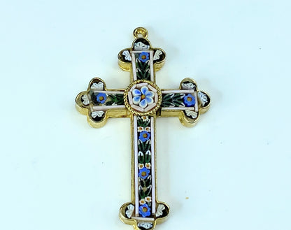 Italy gold metal Cross trilobed branch floral Murano Crystal micromosaic JR9715