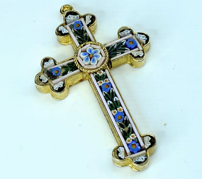 Italy gold metal Cross trilobed branch floral Murano Crystal micromosaic JR9715