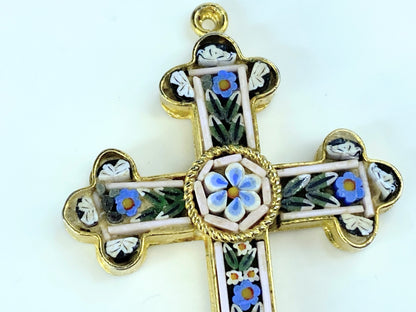 Italy gold metal Cross trilobed branch floral Murano Crystal micromosaic JR9715