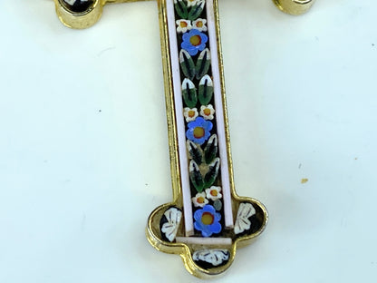 Italy gold metal Cross trilobed branch floral Murano Crystal micromosaic JR9715