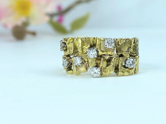 14K yellow Gold and Diamond Brutalist Ring 8.4g size 6.75 JR9716