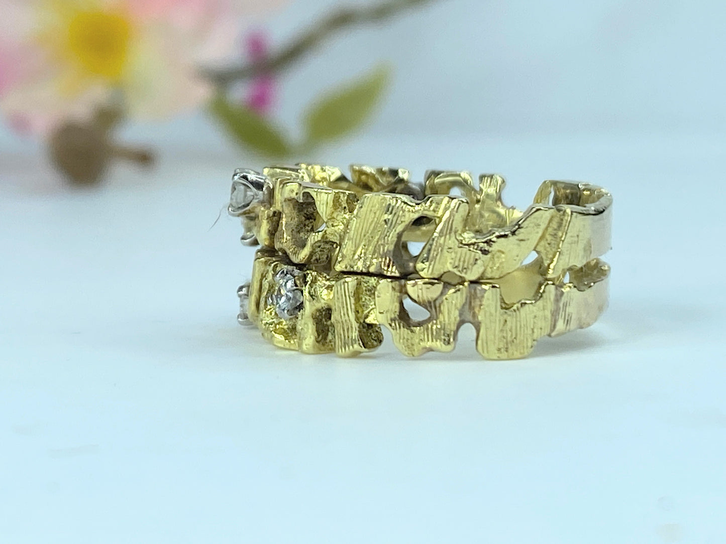 14K yellow Gold and Diamond Brutalist Ring 8.4g size 6.75 JR9716