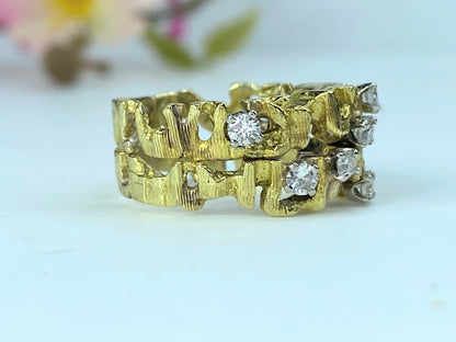 14K yellow Gold and Diamond Brutalist Ring 8.4g size 6.75 JR9716