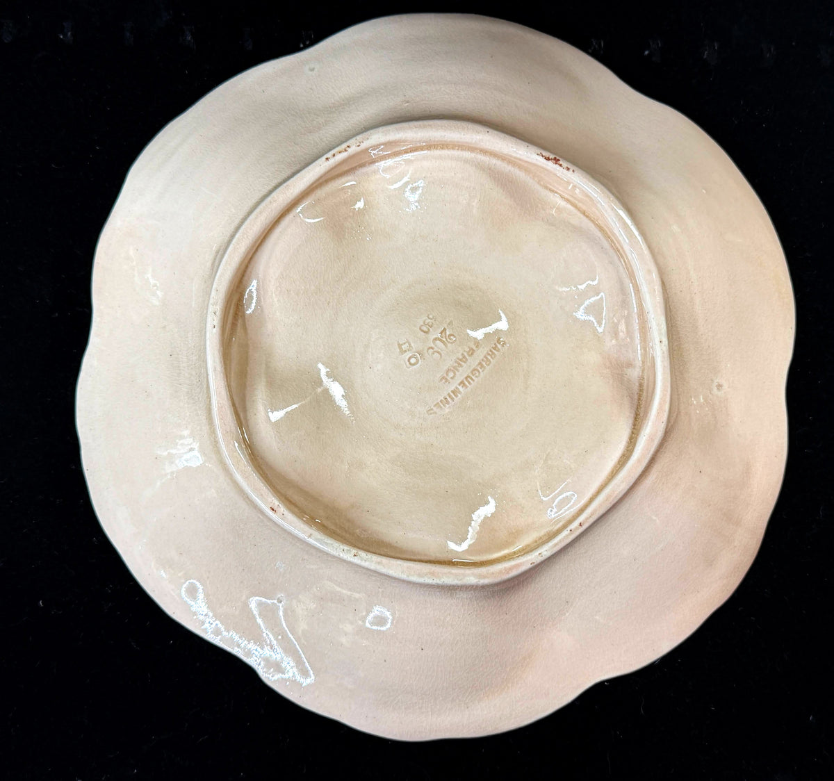 Antique Sarreguemines France Majolica Oyster Plate 6 Wells 9.25" A1048