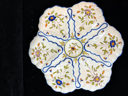 French Faience Majolica Oyster Plate Ribet Martres-Tolosane Floral design A1249