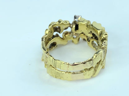 14K yellow Gold and Diamond Brutalist Ring 8.4g size 6.75 JR9716