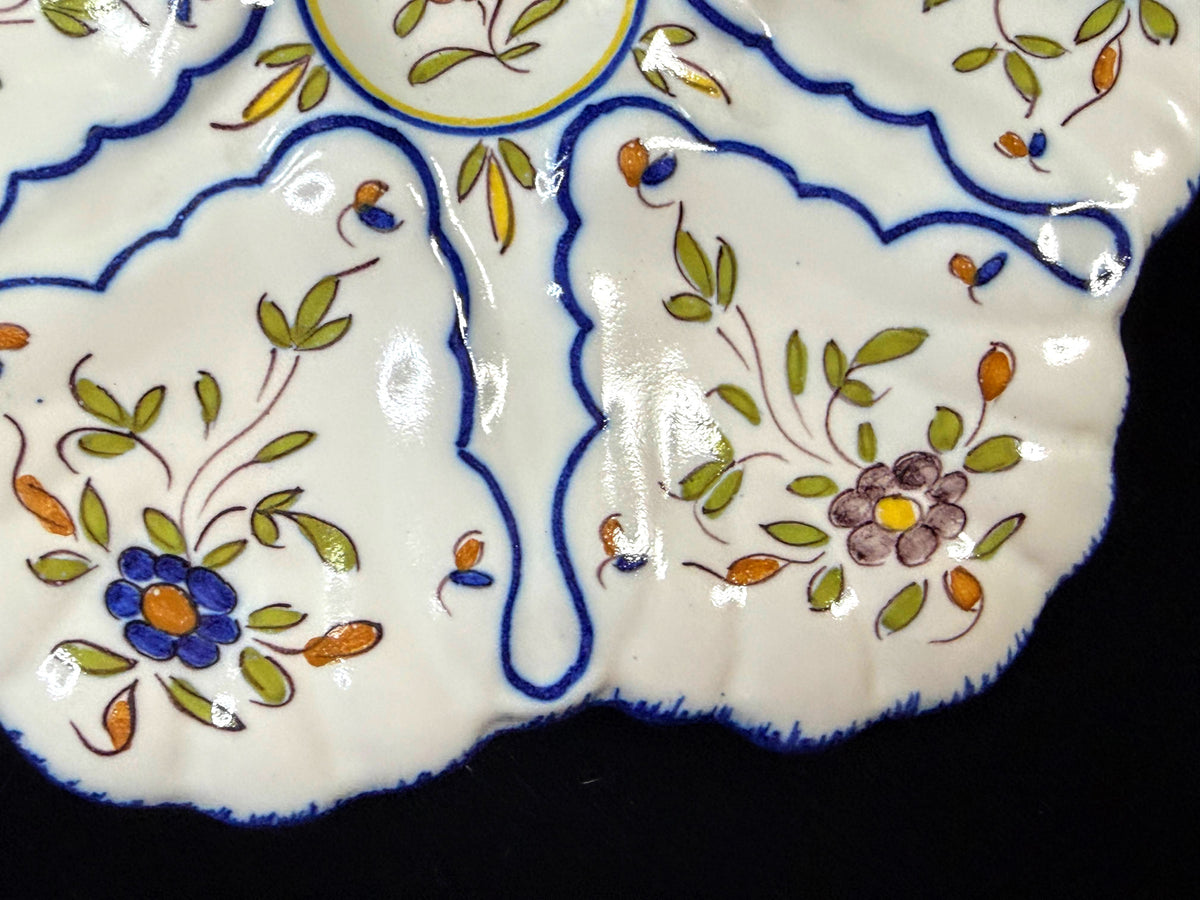 French Faience Majolica Oyster Plate Ribet Martres-Tolosane Floral design A1249