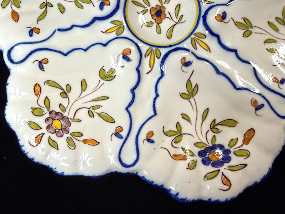 French Faience Majolica Oyster Plate Ribet Martres-Tolosane Floral design A1249