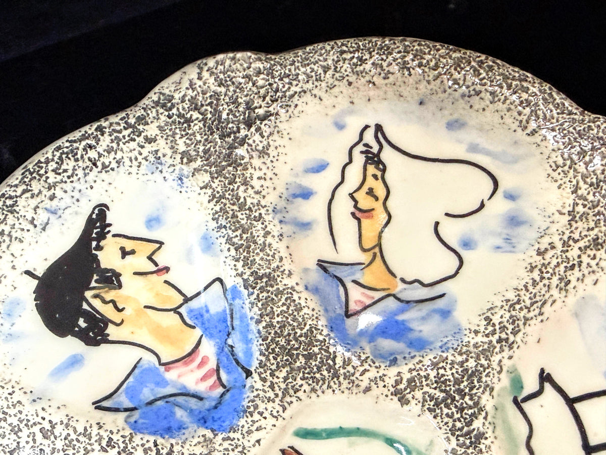 Vintage French Hand Painted Nautical Oyster Plate Lighthouse Sailboats 9.5"A1250