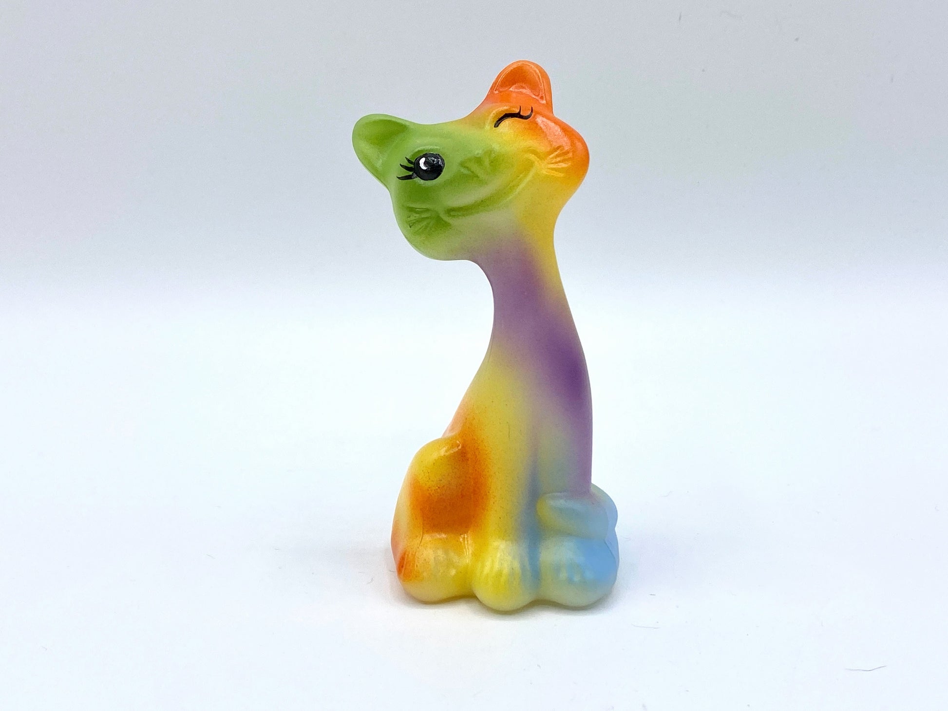 Fenton Opal Satin Tie/Tye Dye Hand Painted Happy Kitty Special Order