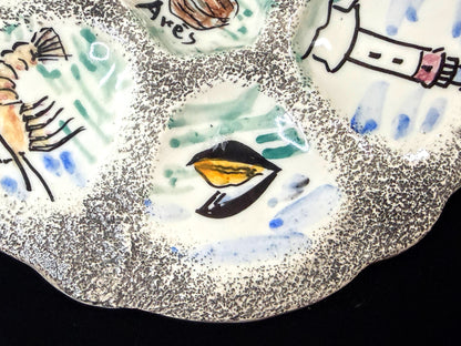 Vintage French Hand Painted Nautical Oyster Plate Lighthouse Sailboats 9.5"A1250