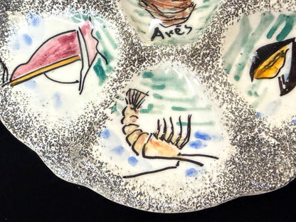 Vintage French Hand Painted Nautical Oyster Plate Lighthouse Sailboats 9.5"A1250