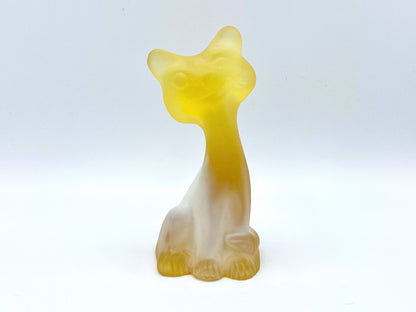 Fenton Buttercup yellow and Milk Glass Slag Happy Cat