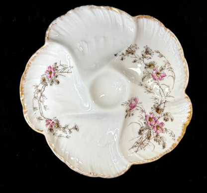 Antique CFH GDM Haviland Limoges Oyster Plate Floral Gold 8.75" A1252