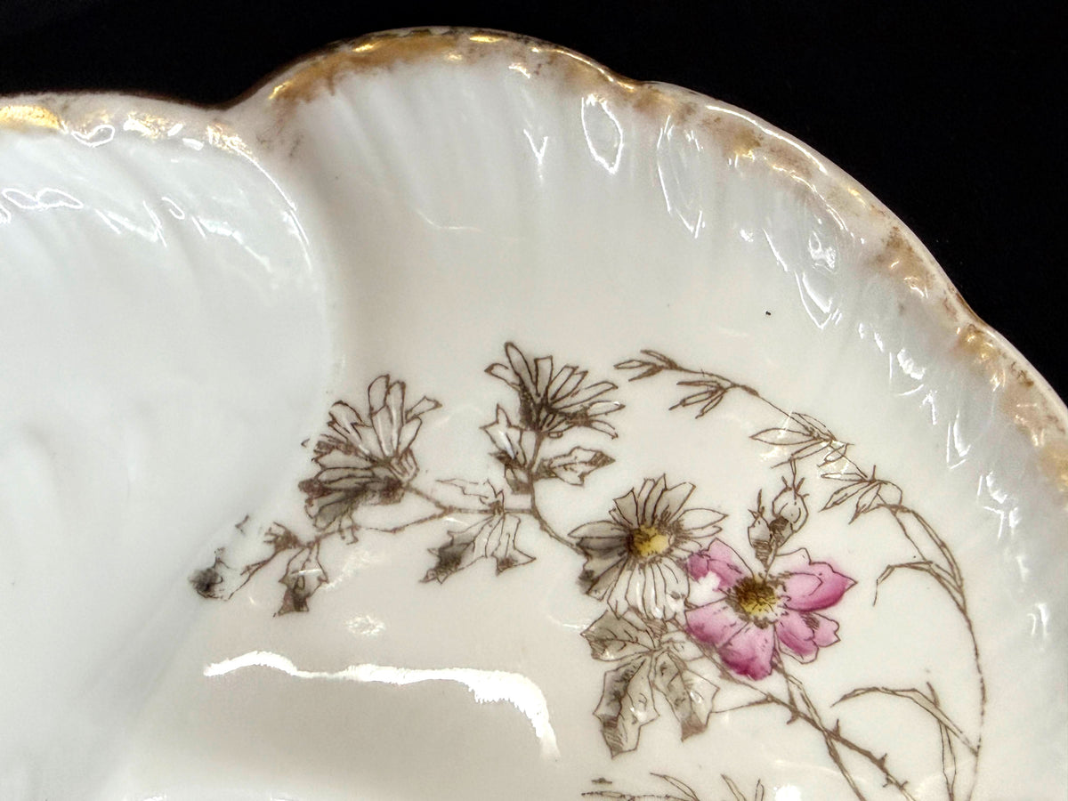 Antique CFH GDM Haviland Limoges Oyster Plate Floral Gold 8.75" A1252