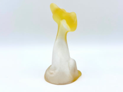 Fenton Buttercup yellow and Milk Glass Slag Happy Cat