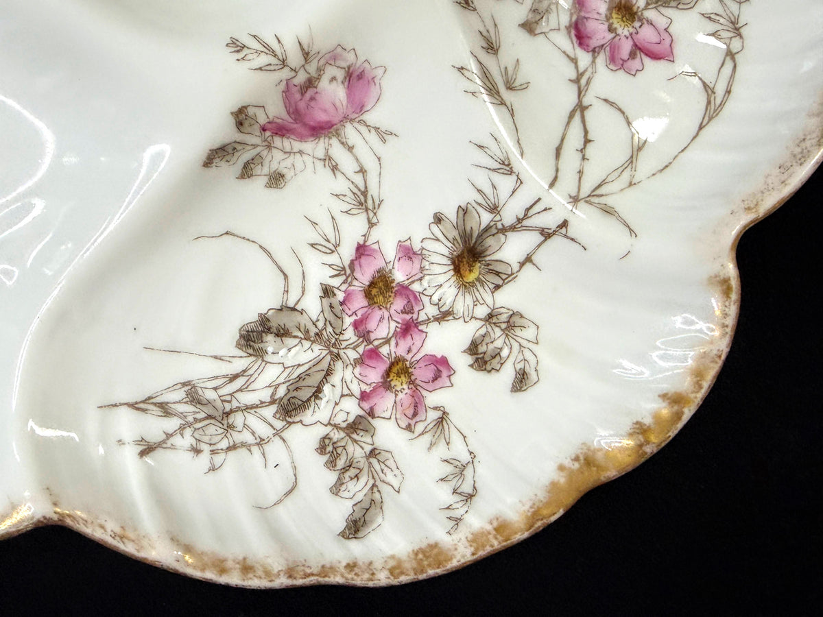 Antique CFH GDM Haviland Limoges Oyster Plate Floral Gold 8.75" A1252