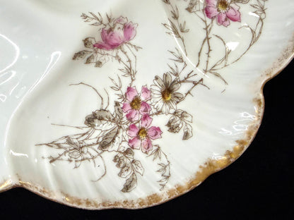 Antique CFH GDM Haviland Limoges Oyster Plate Floral Gold 8.75" A1252