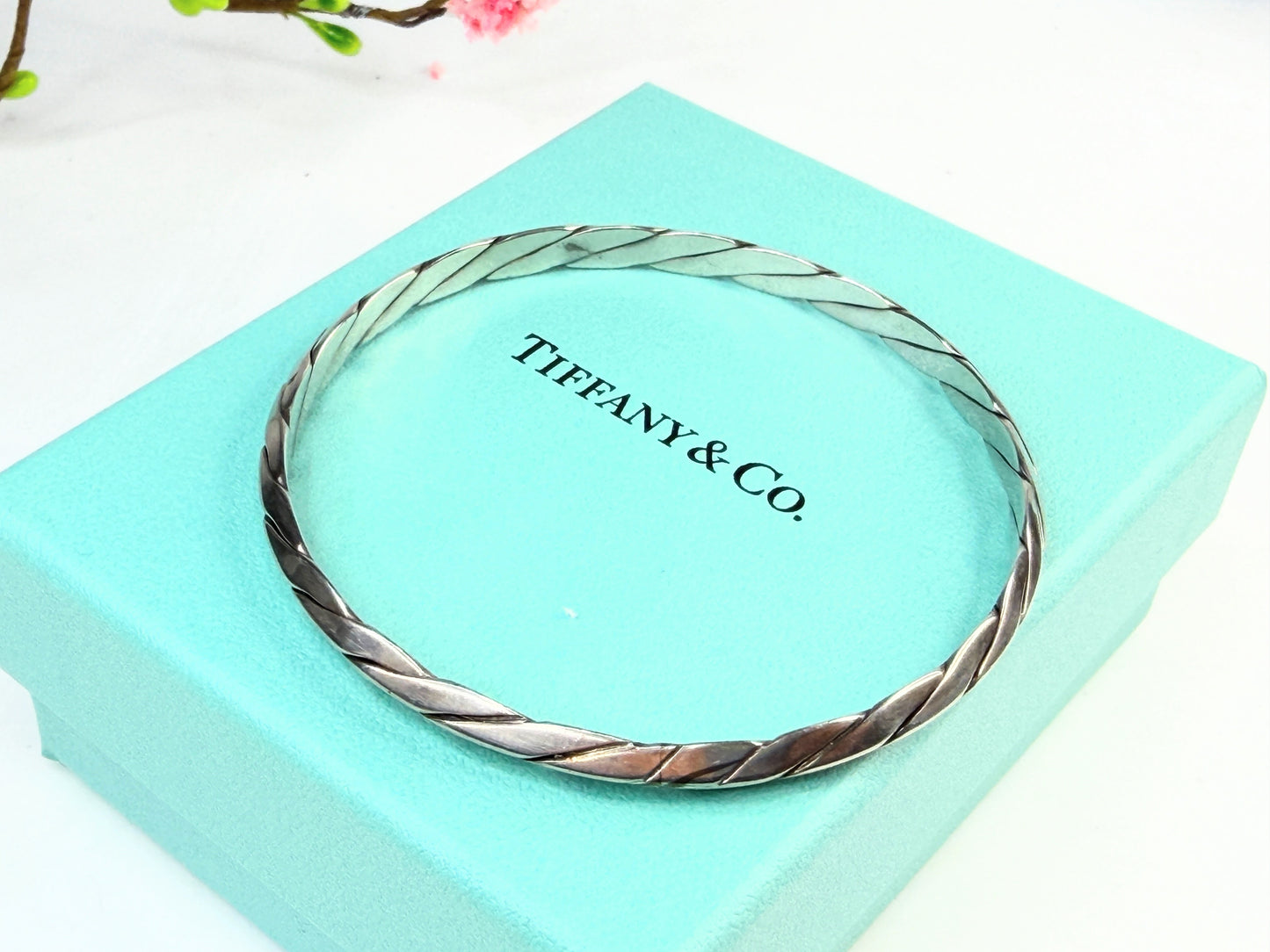 Tiffany & Co. Sterling Silver 5 mm Twisted Rope Bangle Bracelet 8 Inches JR1424