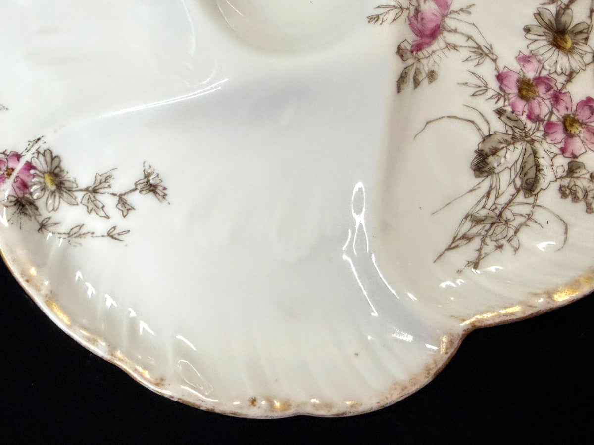 Antique CFH GDM Haviland Limoges Oyster Plate Floral Gold 8.75" A1252