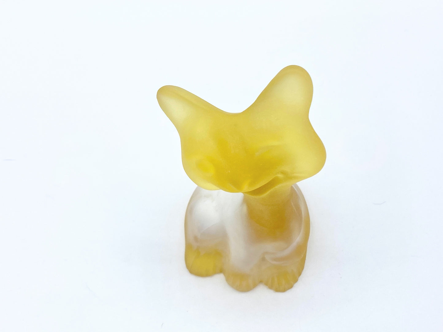 Fenton Buttercup yellow and Milk Glass Slag Happy Cat