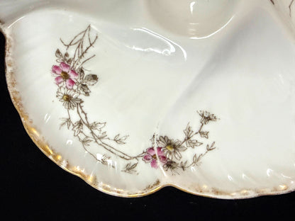 Antique CFH GDM Haviland Limoges Oyster Plate Floral Gold 8.75" A1252