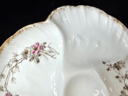 Antique CFH GDM Haviland Limoges Oyster Plate Floral Gold 8.75" A1252