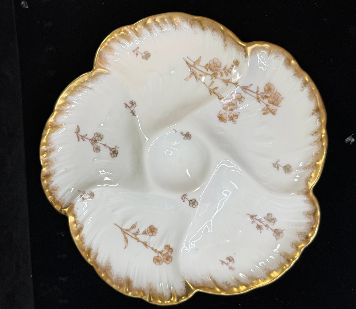 Antique CFH GDM Haviland Limoges Oyster Plate Floral Gold 8.75" A1252