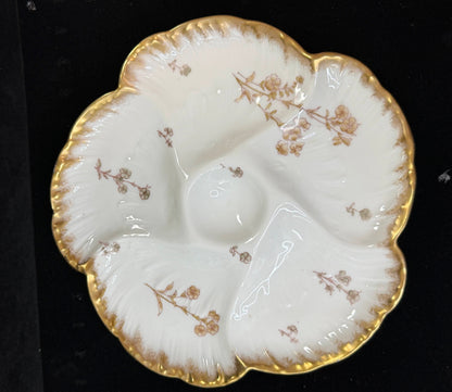 Antique CFH GDM Haviland Limoges Oyster Plate Floral Gold 8.75" A1252