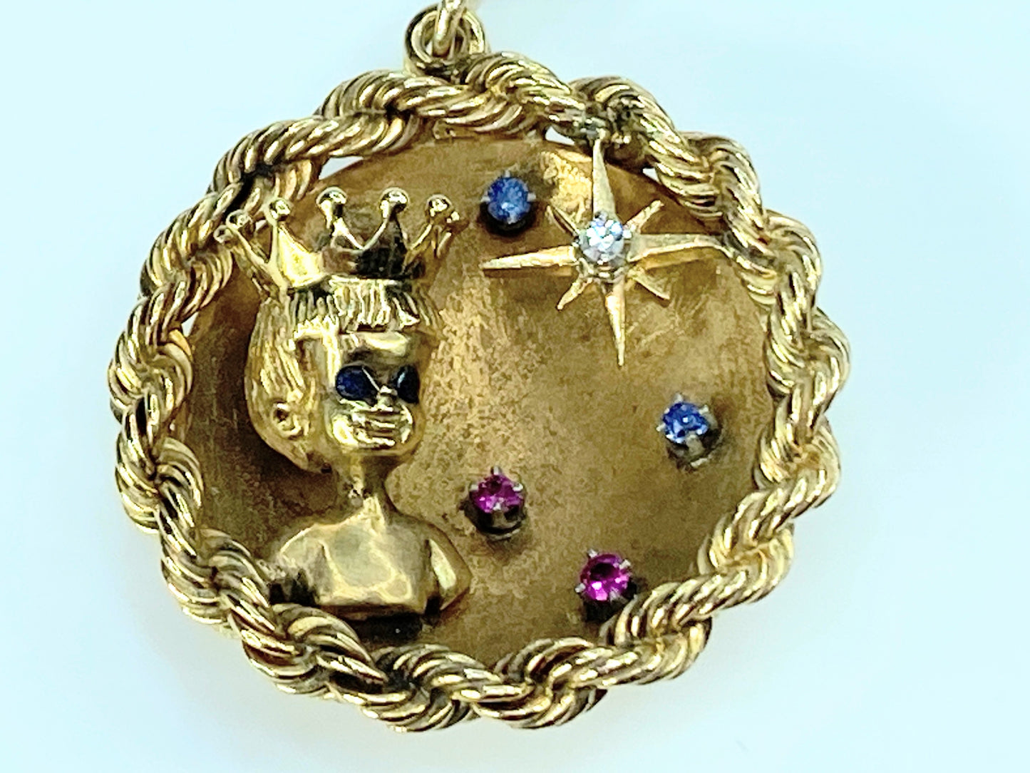 Custom 14k Gold, Diamond, Sapphire, Ruby Pendant 17.8g JR9088