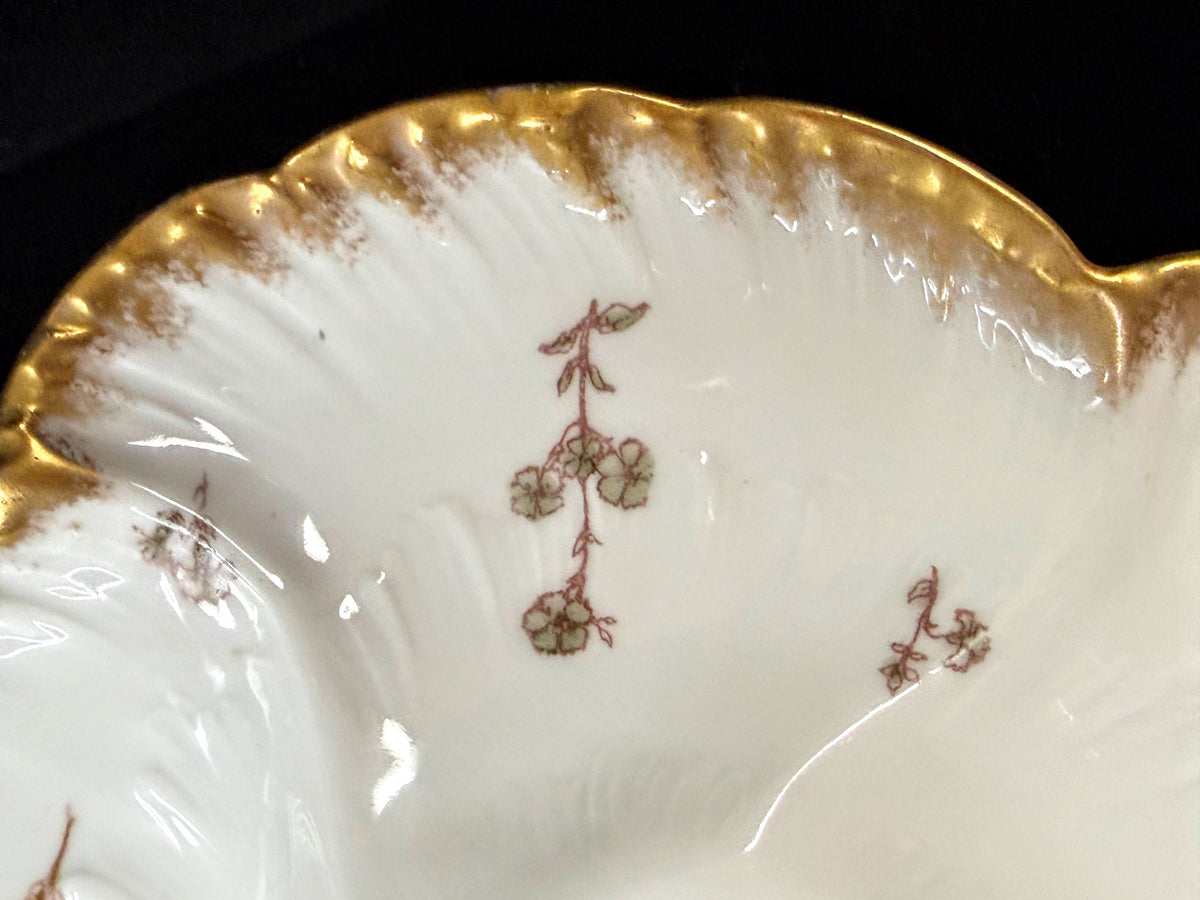 Antique CFH GDM Haviland Limoges Oyster Plate Floral Gold 8.75" A1252