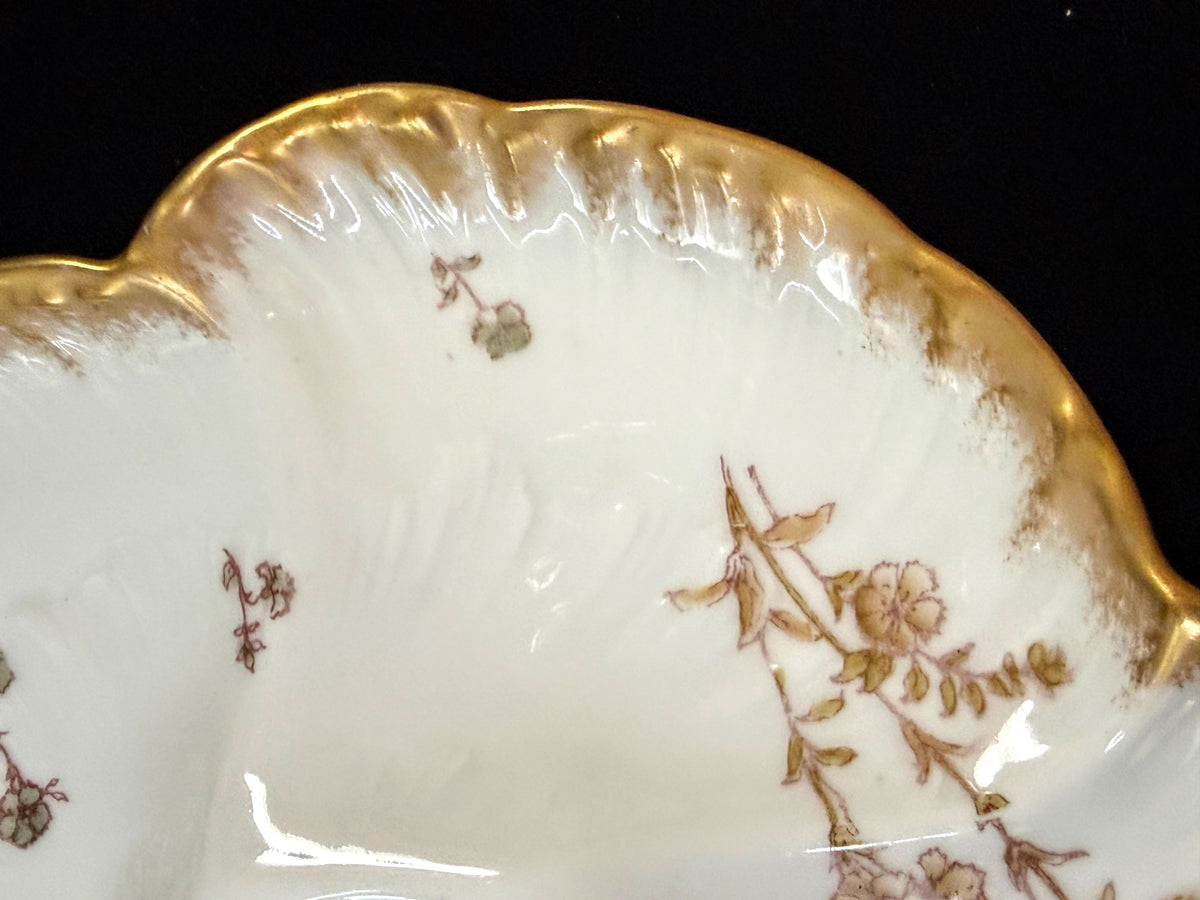 Antique CFH GDM Haviland Limoges Oyster Plate Floral Gold 8.75" A1252