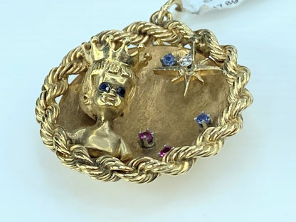 Custom 14k Gold, Diamond, Sapphire, Ruby Pendant 17.8g JR9088