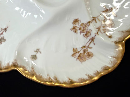 Antique CFH GDM Haviland Limoges Oyster Plate Floral Gold 8.75" A1252