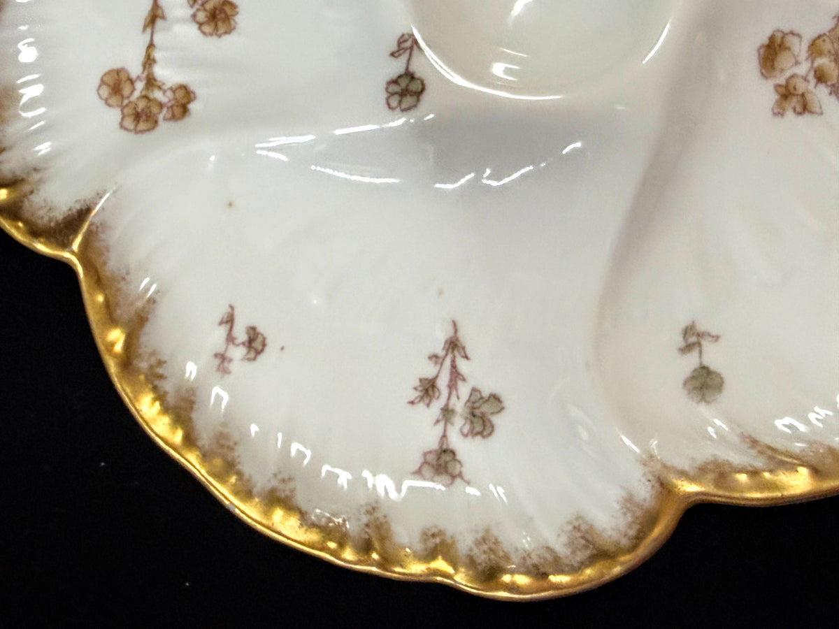 Antique CFH GDM Haviland Limoges Oyster Plate Floral Gold 8.75" A1252