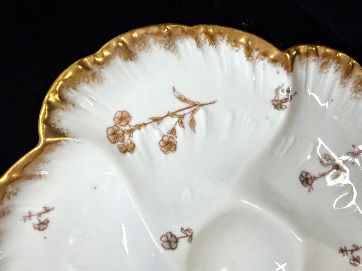 Antique CFH GDM Haviland Limoges Oyster Plate Floral Gold 8.75" A1252