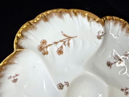 Antique CFH GDM Haviland Limoges Oyster Plate Floral Gold 8.75" A1252