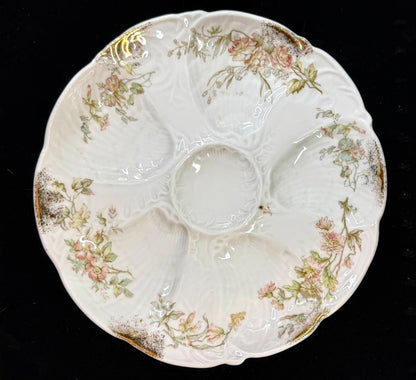 Antique Merkelsgrun Bohemian Austria Floral Oyster Plate Gold Trim A1253