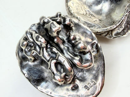 Early century Sterling silver Walnut Box 3pc Set One Opens Lid, Nut Inside SS246