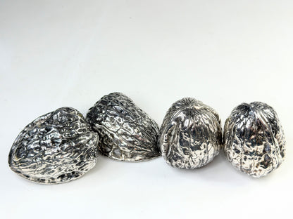 Early century Sterling silver Walnut Box 3pc Set One Opens Lid, Nut Inside SS246