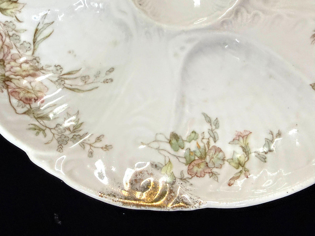 Antique Merkelsgrun Bohemian Austria Floral Oyster Plate Gold Trim A1253