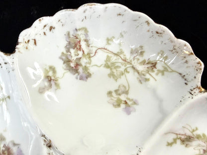 Antique 5-Well Floral Oyster Plate Scalloped Gold Trim 8" A1254