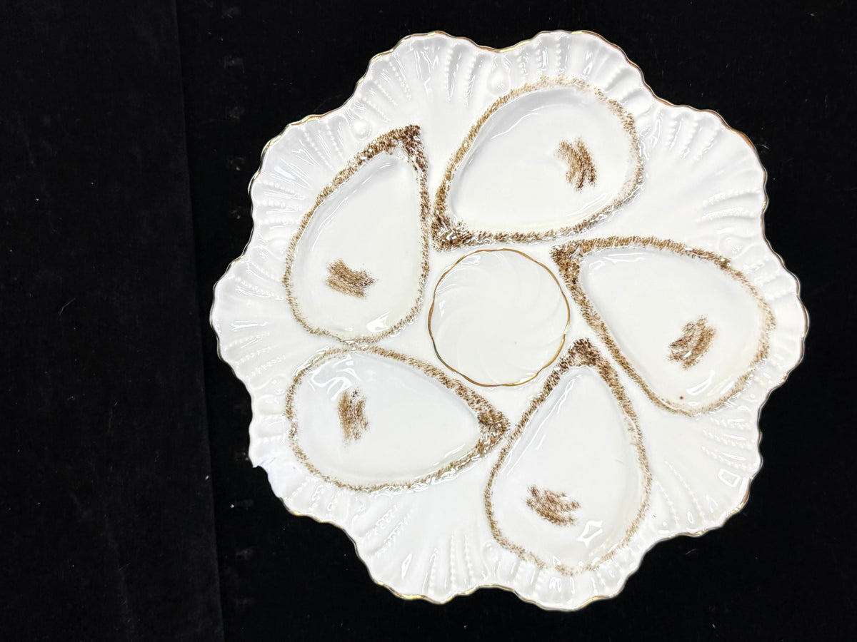 Antique German Registrirt 5-Well Oyster Plate Brown Gold Porcelain A1255