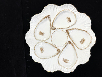 Antique German Registrirt 5-Well Oyster Plate Brown Gold Porcelain A1255