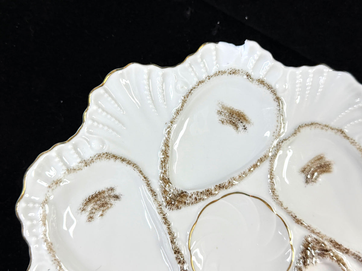 Antique German Registrirt 5-Well Oyster Plate Brown Gold Porcelain A1255