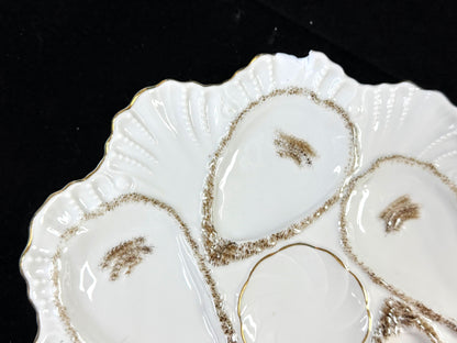 Antique German Registrirt 5-Well Oyster Plate Brown Gold Porcelain A1255